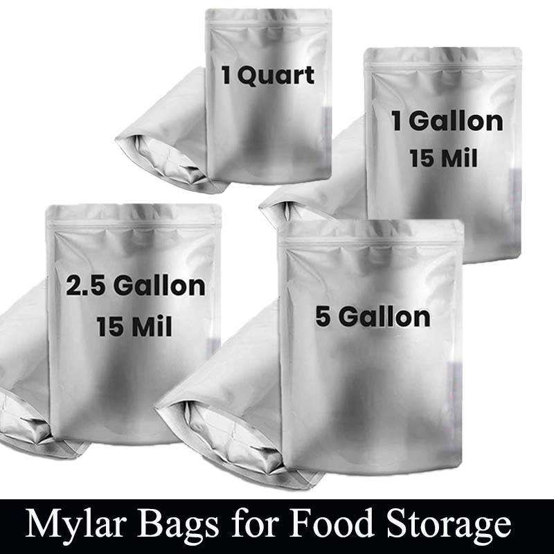Food Storage Long Term - 0.25 /1/2.5/ 5 Gallon Silver Aluminum