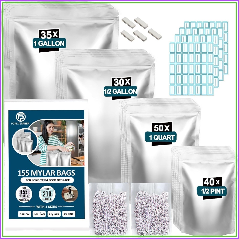 155 Mylar Bags with 155 Oxygen - Food Storage Long Term recension och pris